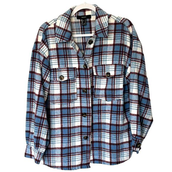 Flannel Plaid Shacket Jacket Wms Medium Cabincore Outdoors Cozycore Forever 21 - Picture 1 of 10